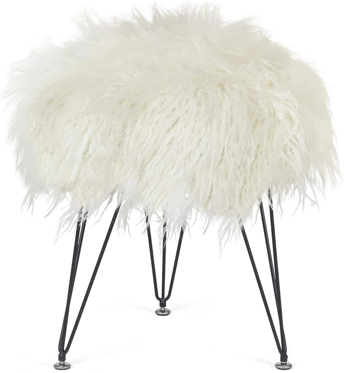 Faux Fur Ottoman Footrest with Metal Legs White B616847