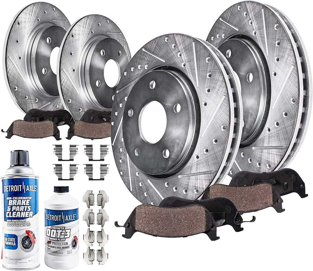 Front Rear Drilled Slotted Rotors + Brake Pads Replacement for Hyundai Sonata Kia Optima - 10pc Set P67070
