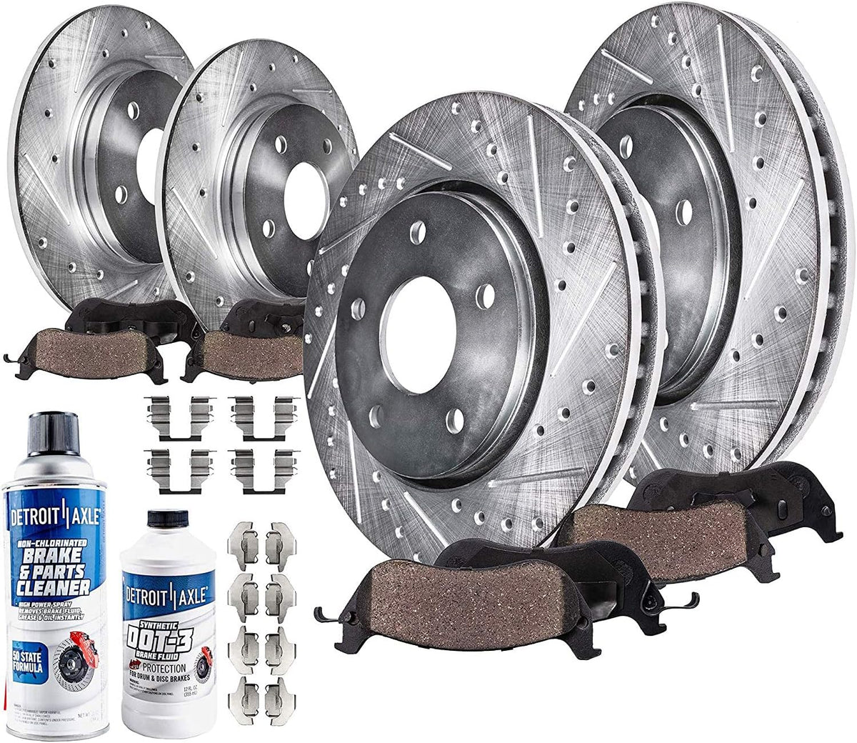 Front Rear Drilled Slotted Rotors + Brake Pads Replacement for Hyundai Sonata Kia Optima - 10pc Set P67070