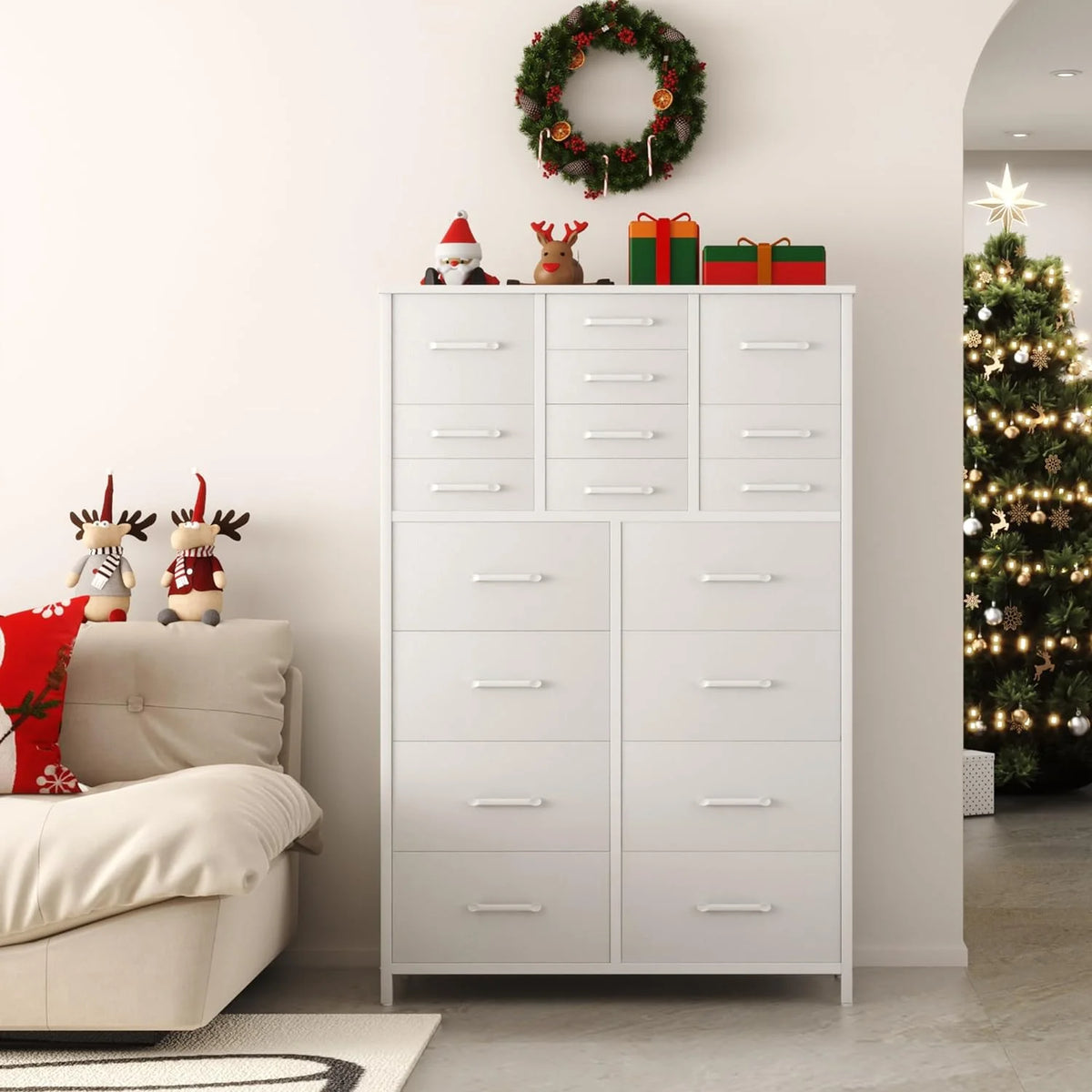 White 18 Drawer Fabric Dresser Z5035