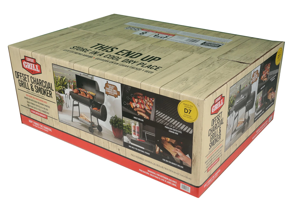 28 Offset Steel Charcoal Smoker Grill with Side Firebox, Black B2563