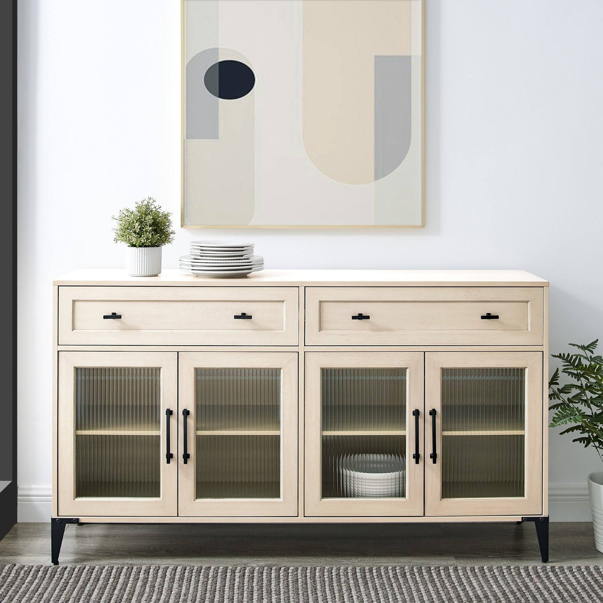 58-Inch 2-Drawer Fluted Glass Door Sideboard U879660