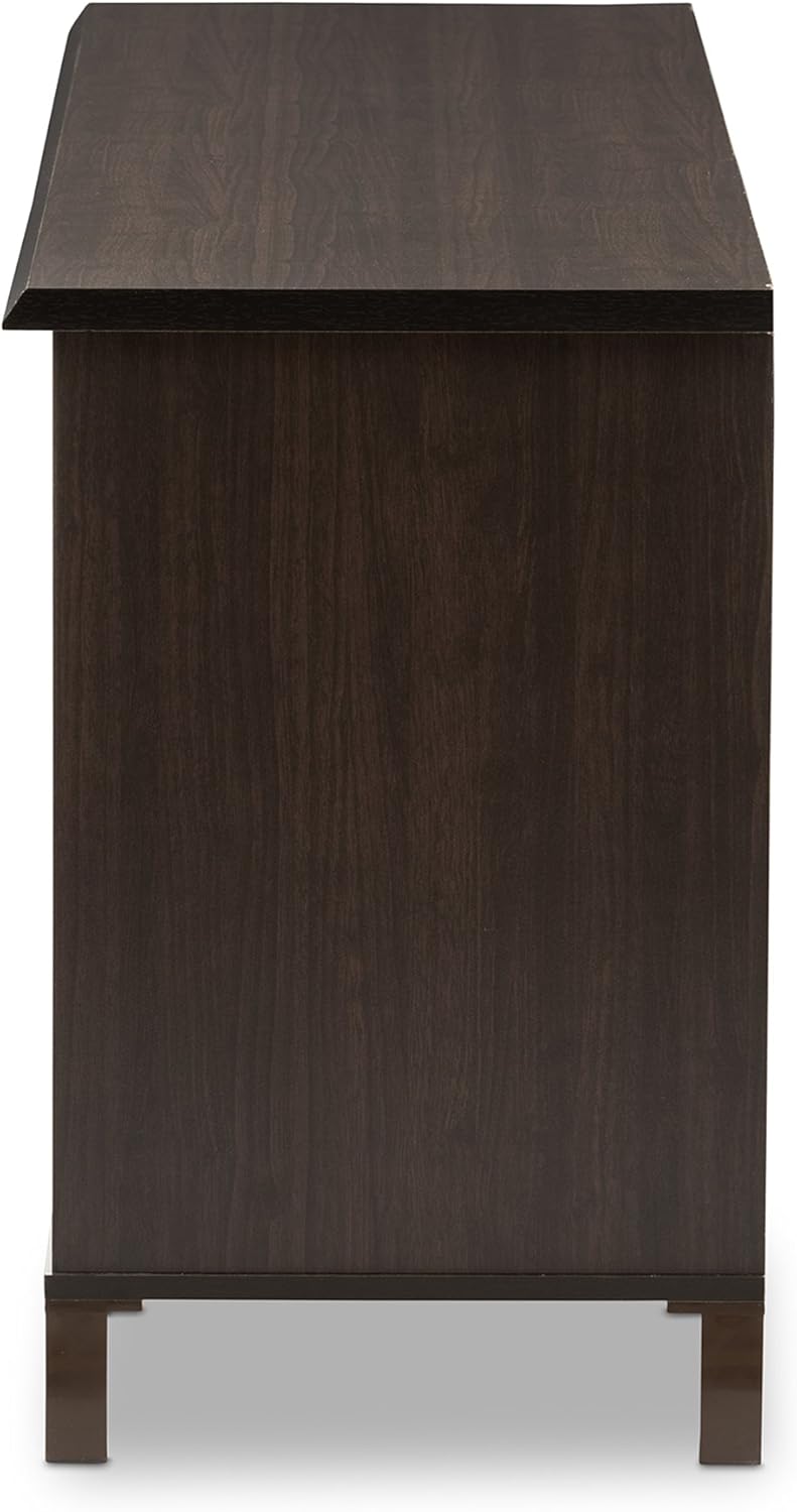Dark Brown Wood TV Cabinet with 2 Sliding Doors and Drawer A513