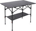 Aluminum Camping Table Roll Top with Mesh Storage, Folding Lightweight, Black, 37.4x25 Inch Q924604