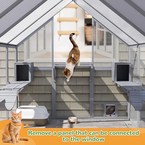 Grey Extra Large Wooden Outdoor Cat Enclosure with Canopy E7041