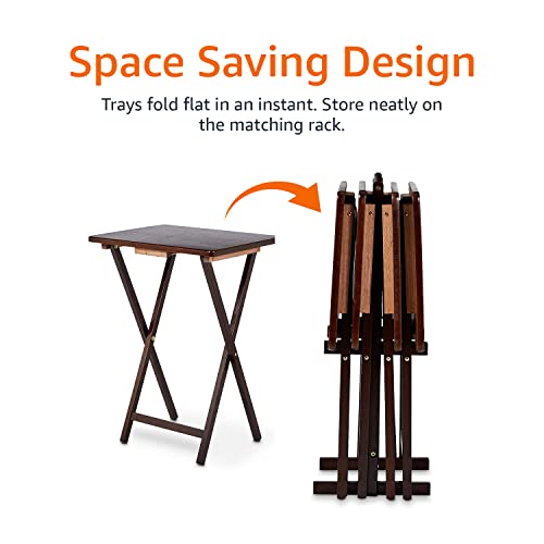 4-Pack Black Rectangular Folding Tray Table with Storage Rack U5828