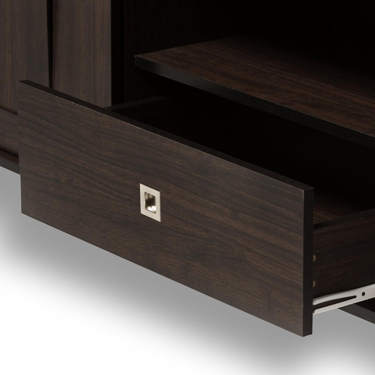 Dark Brown Wood TV Cabinet with 2 Sliding Doors and Drawer A513