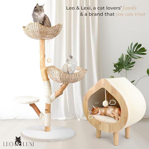 Solid Wood Cat Tree with Scratching Post and Bed M4060