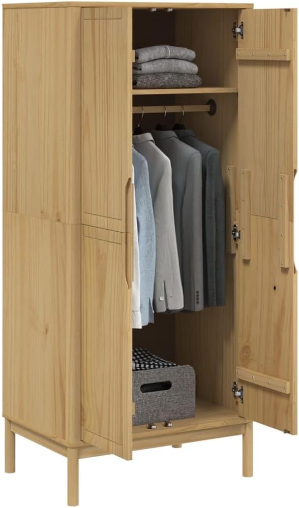 Solid Pine Wood Wax Brown Wardrobe G709