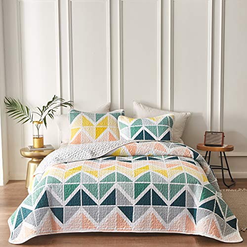 3 Piece Reversible Quilt Set King Size 102x90 Soft Microfiber Lightweight Coverlet Bedspread Summer Comforter Set Bed Cover Blanket Colorful Dots I6650