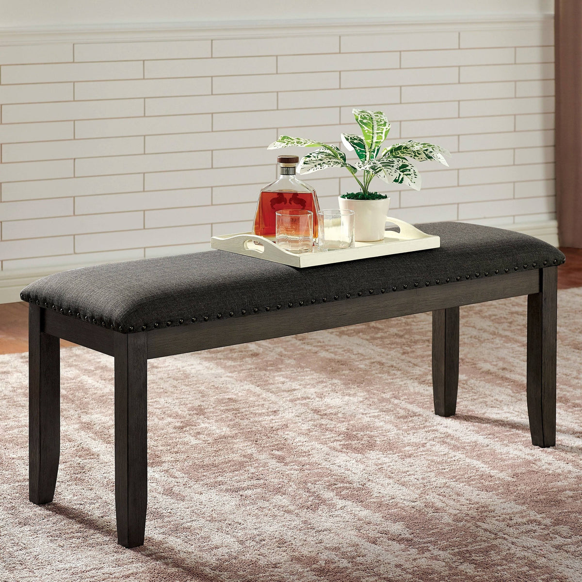 Grey Solid Wood Bench K847506