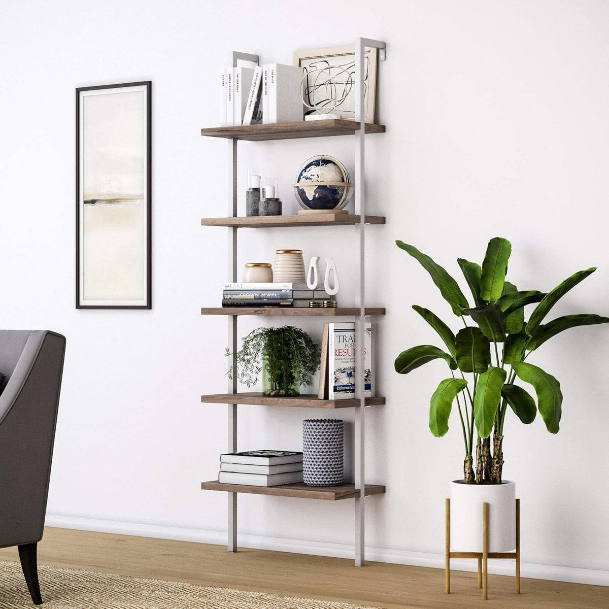 5-Shelf Oak Wood Modern Bookcase B999