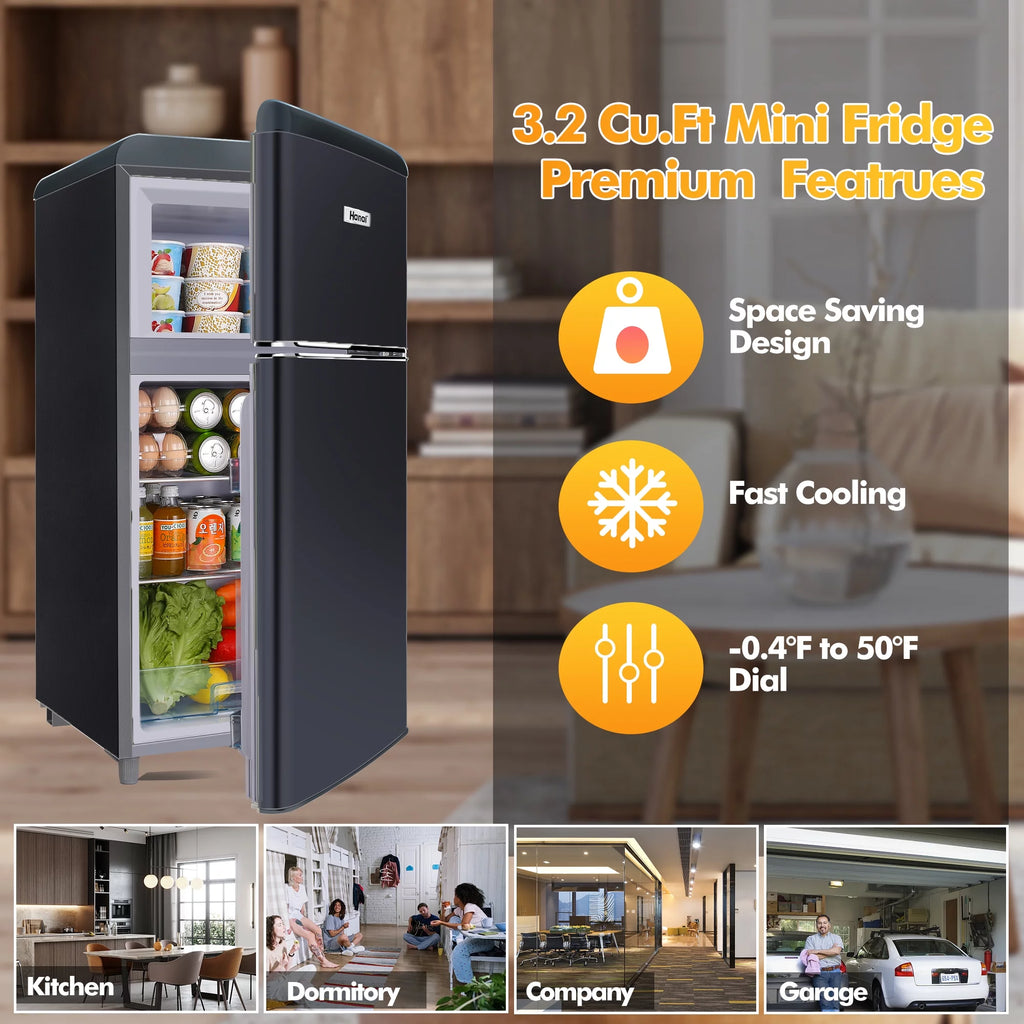 3.5 Cu Feet Two Door Mini Fridge with Freezer, Black Z13604