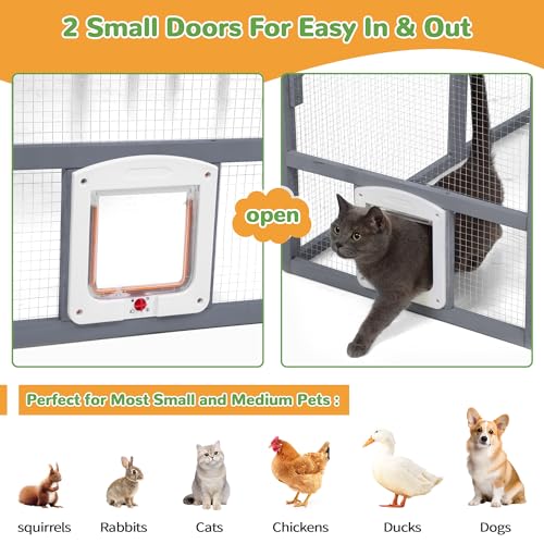 Grey Extra Large Wooden Outdoor Cat Enclosure with Canopy E7041
