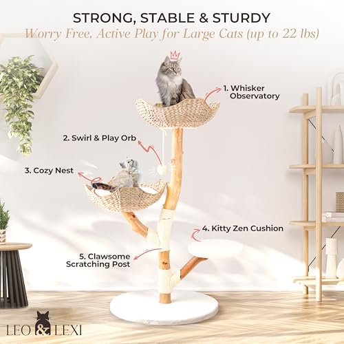 Solid Wood Cat Tree with Scratching Post and Bed M4060