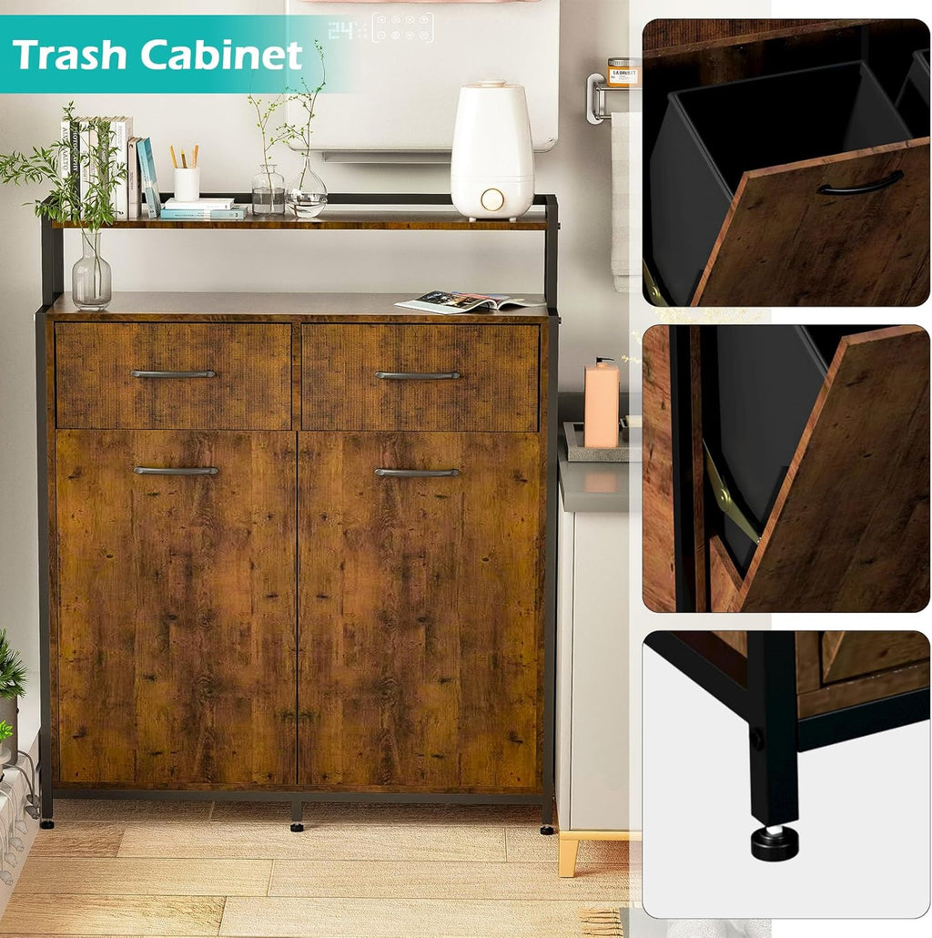 Dual Tilt Out Trash Cabinet with 2 Drawers and Shelf O654