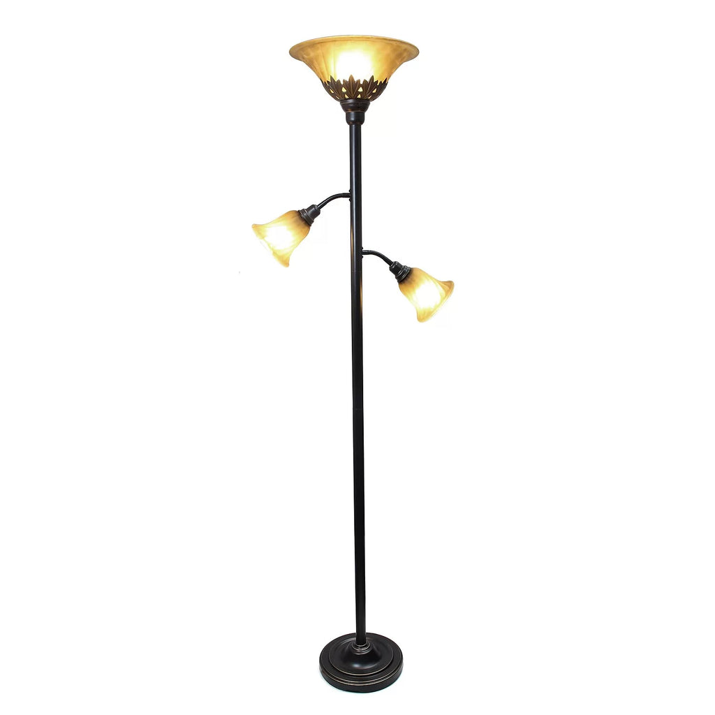 3 Light Floor Lamp with Scalloped Glass Shades N763