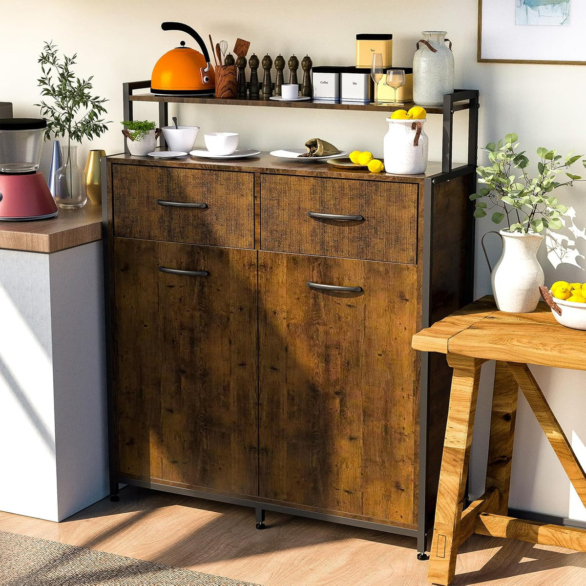 Dual Tilt Out Trash Cabinet with 2 Drawers and Shelf O654