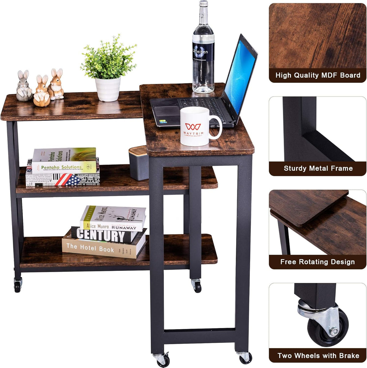 360° Free Rotating Sofa Side Table with 2 Tier Storage Shelves T824850