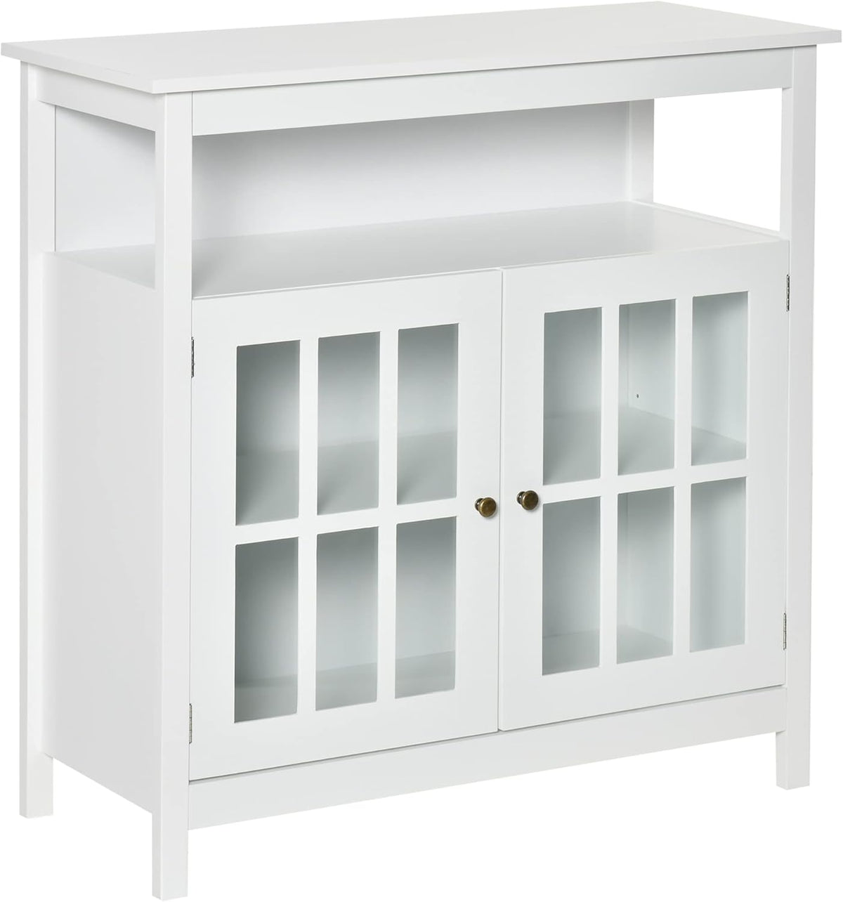 White Kitchen Storage Sideboard Cabinet with Glass Door and Adjustable Shelves G9963