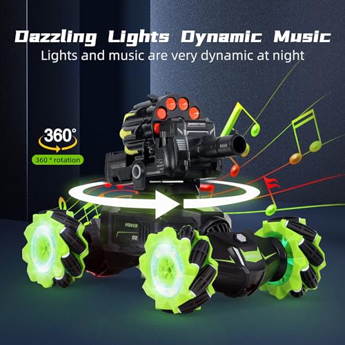 RC Car Remote Control Stunt Truck with Soft Bullets Water Bomb Spray Music LED (Green) V7242