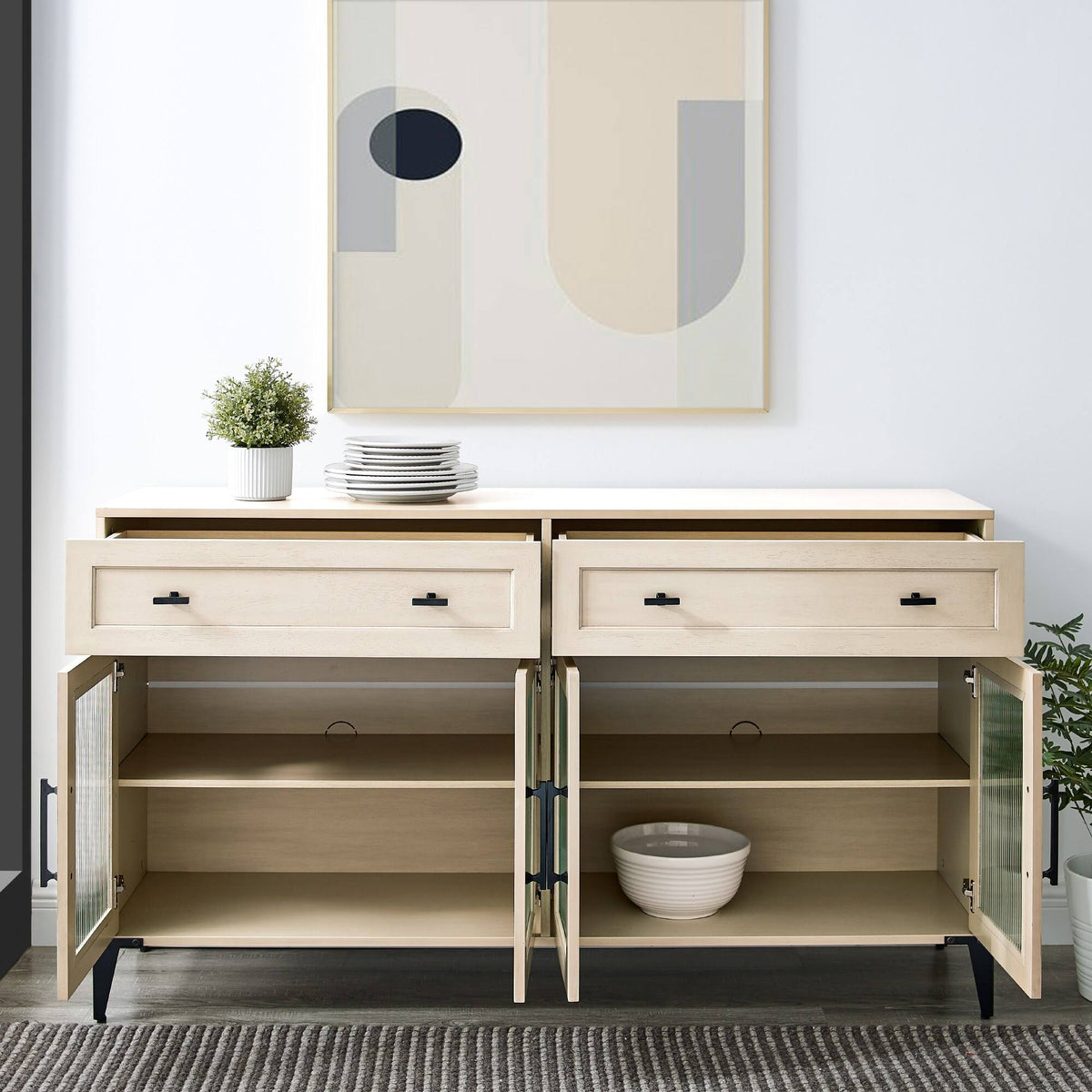 58-Inch 2-Drawer Fluted Glass Door Sideboard U879660