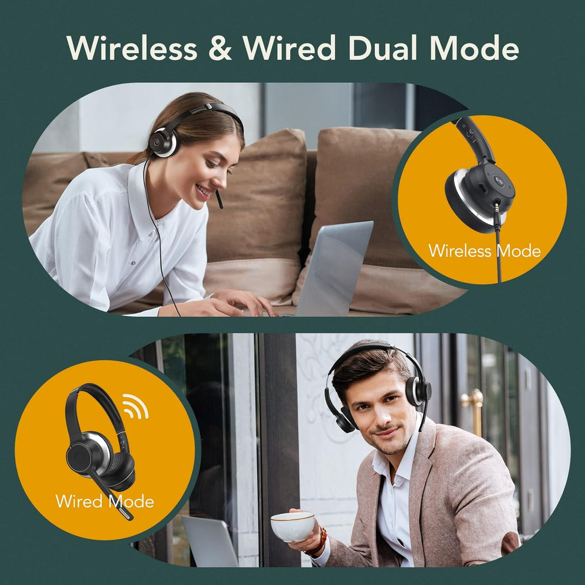 Bluetooth Headphones with Microphone, Wireless On Ear 22H Battery Life, Pack of 2 S8859