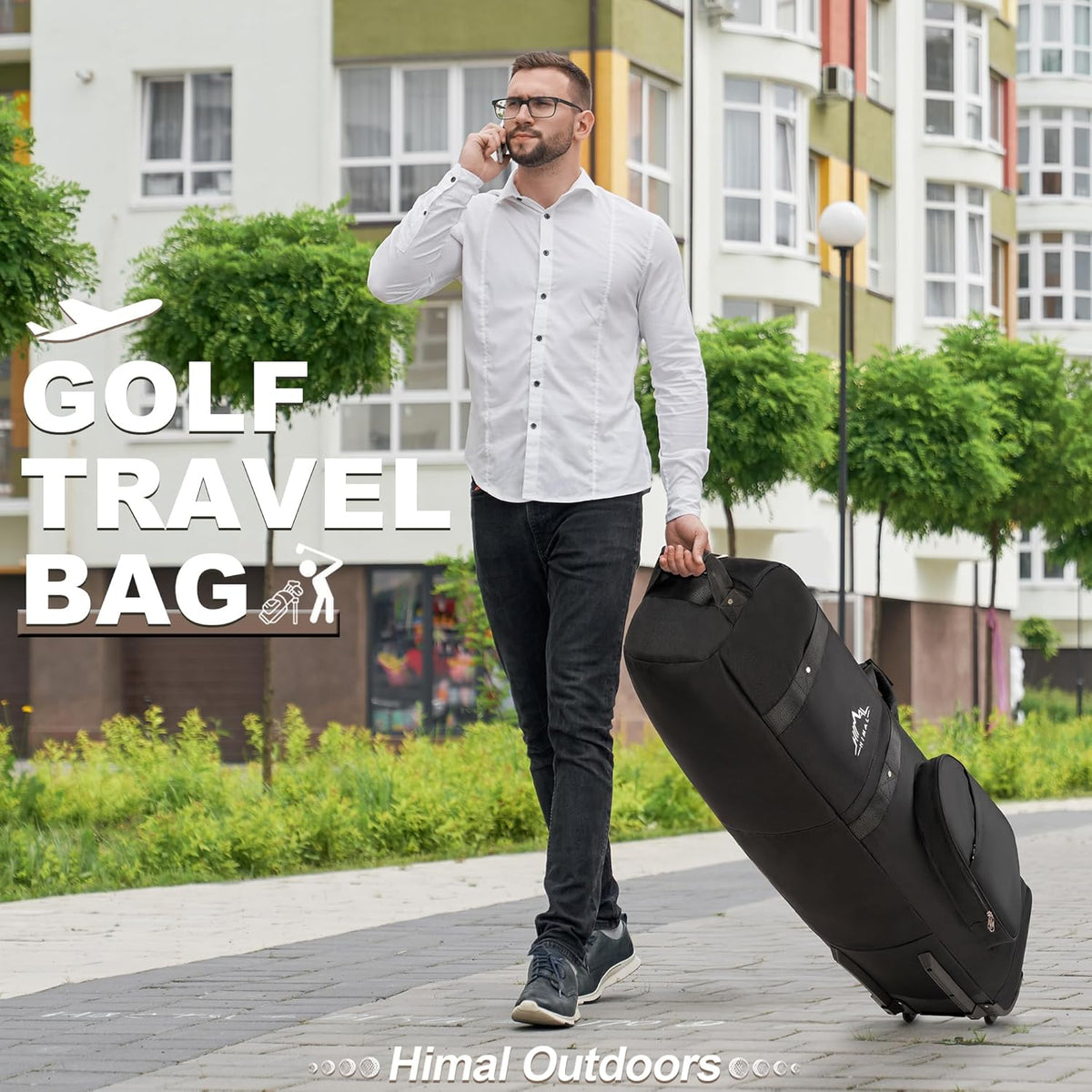 Heavy Duty 600D Polyester Oxford Golf Travel Bag with Wheels W2858