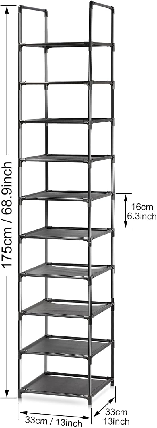 10 Tiers Narrow Tall Shoe Rack Black P8911
