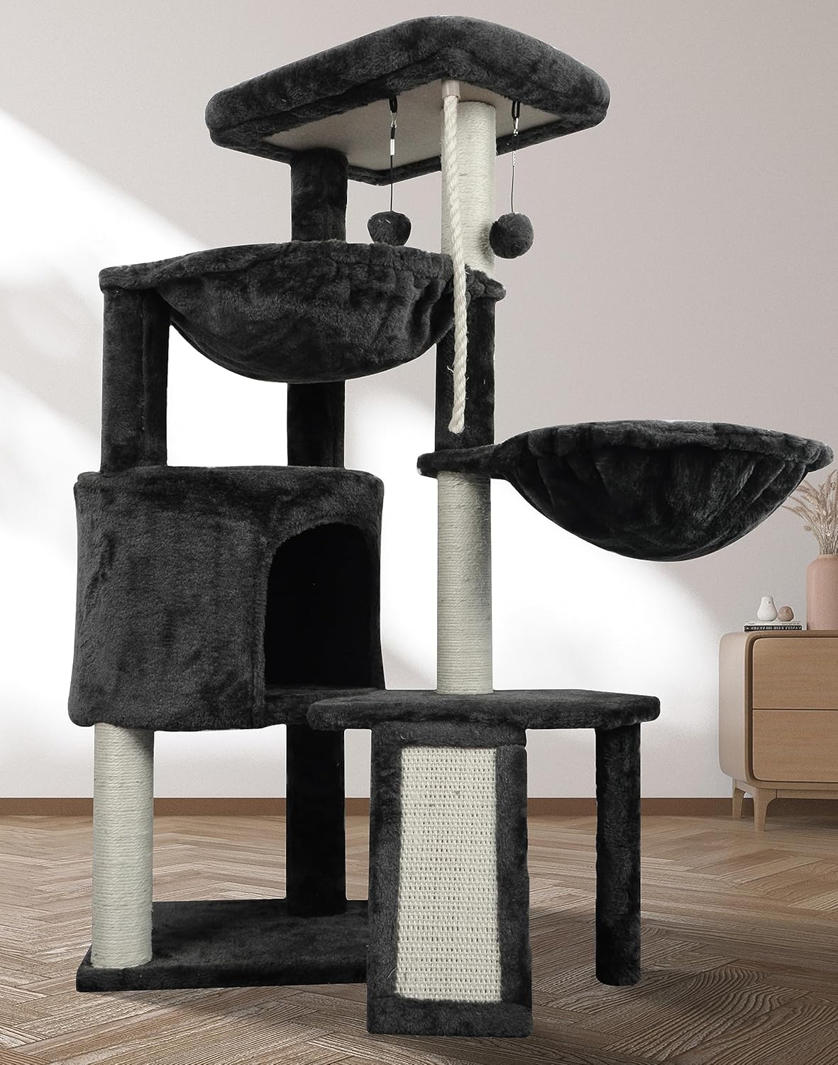 Darkgray Cat Tree with Cat Condo and Two Hammocks N3142