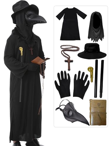 Plague Doctor Costume Set 8 in 1 Halloween Costumes Plague Doctor Mask Outfit S493