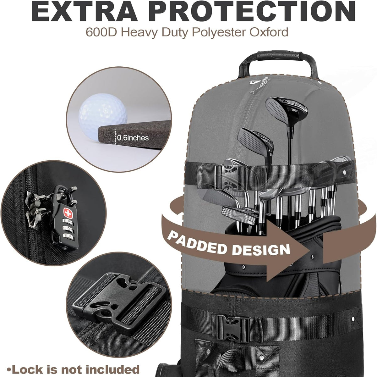 Heavy Duty 600D Polyester Oxford Golf Travel Bag with Wheels W2858