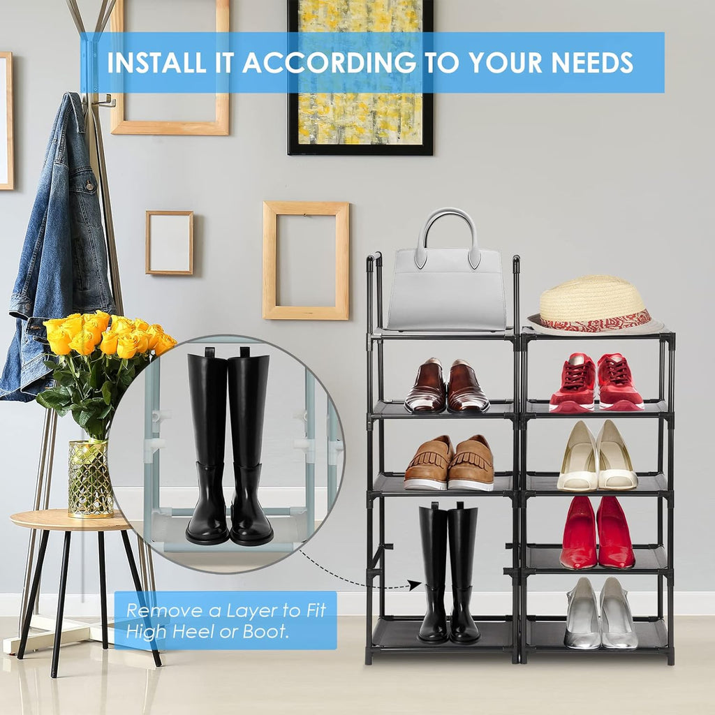 10 Tiers Narrow Tall Shoe Rack Black P8911