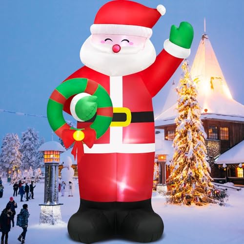 14FT Giant Christmas Inflatables Santa Claus with Wreath Built-in LED Lights M962948