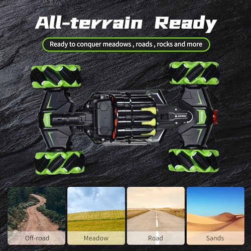 RC Car Remote Control Stunt Truck with Soft Bullets Water Bomb Spray Music LED (Green) V7242