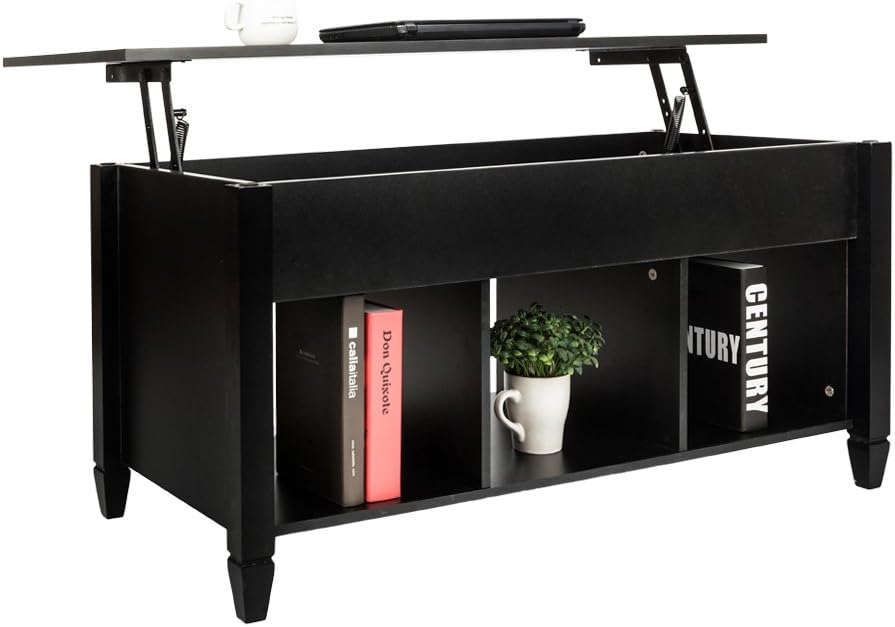 Black Lift Top Wood Coffee Table with Storage Shelf A294449