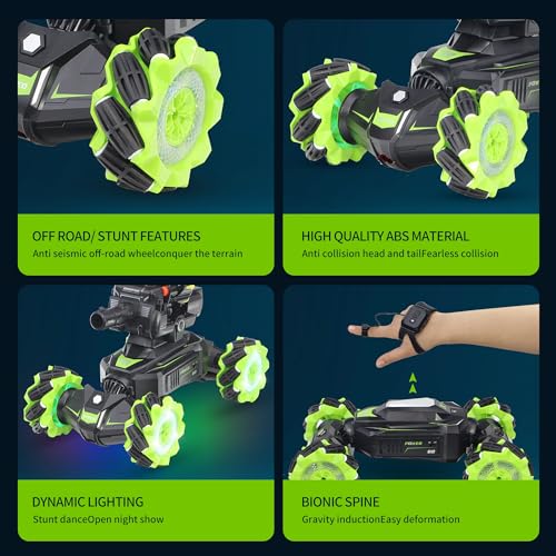 RC Car Remote Control Stunt Truck with Soft Bullets Water Bomb Spray Music LED (Green) V7242