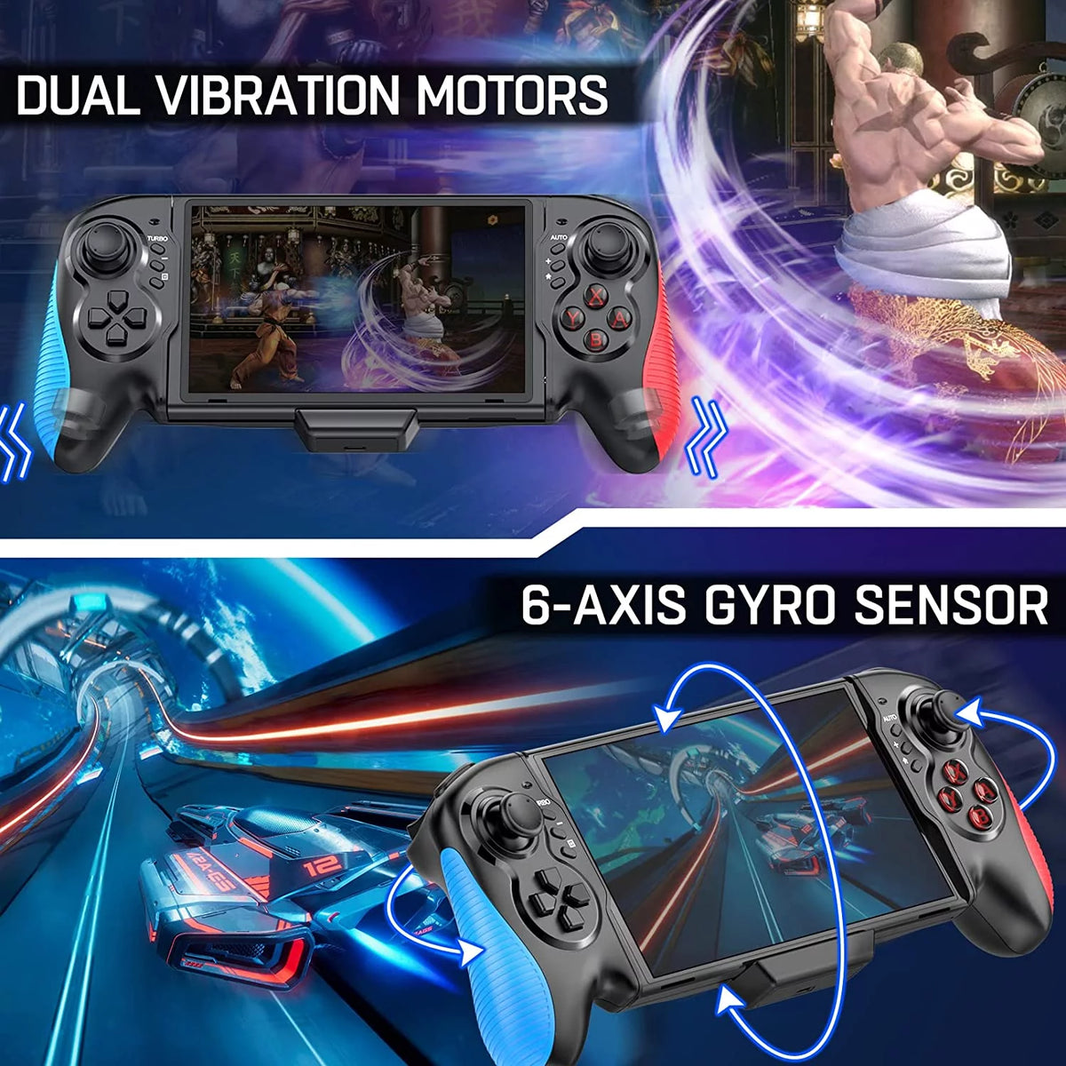 One-Piece Joypad Controller with Adjustable TURBO and Dual Motor Vibration F51721