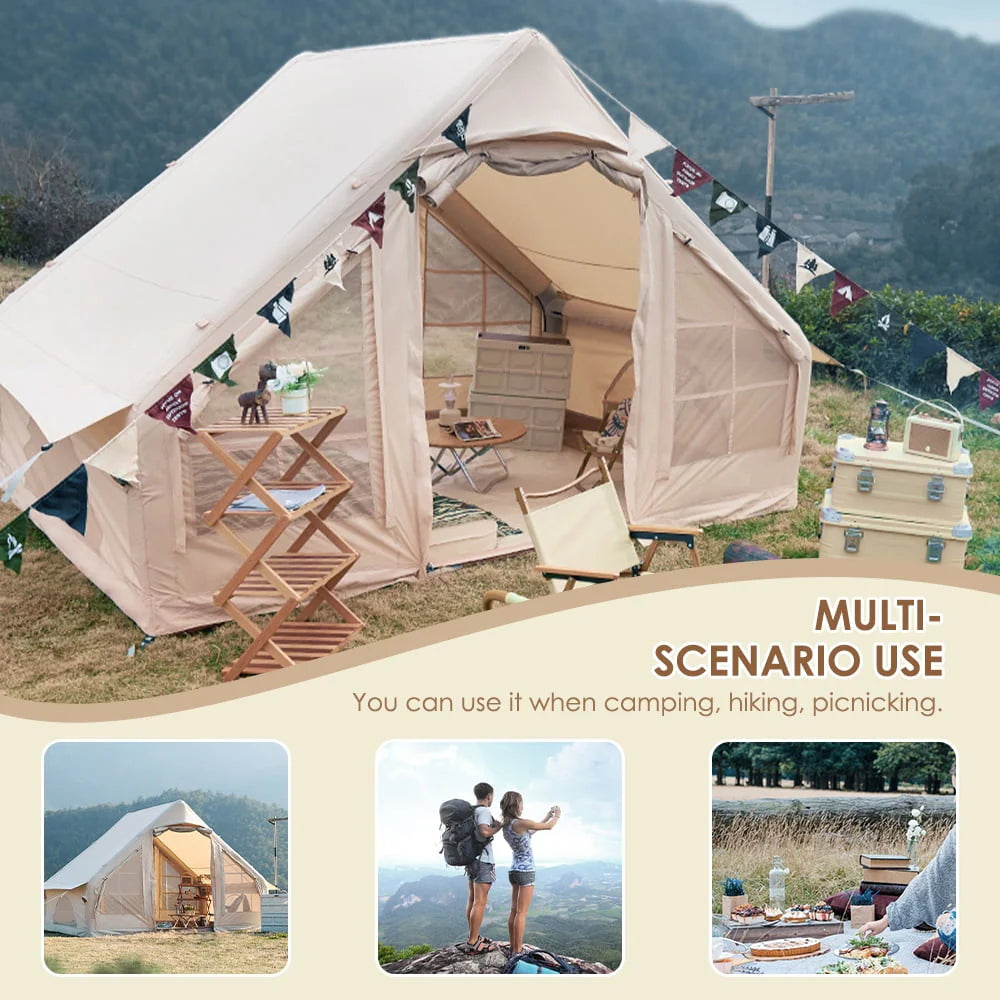 Inflatable Tent Air Tent Large Glamping Tent with Pump Waterproof Oxford Air Tent 4 Seasons Windproof Tents for Family Camping for 4-6 Persons M112237