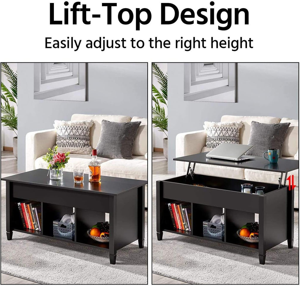 Black Lift Top Wood Coffee Table with Storage Shelf A294449