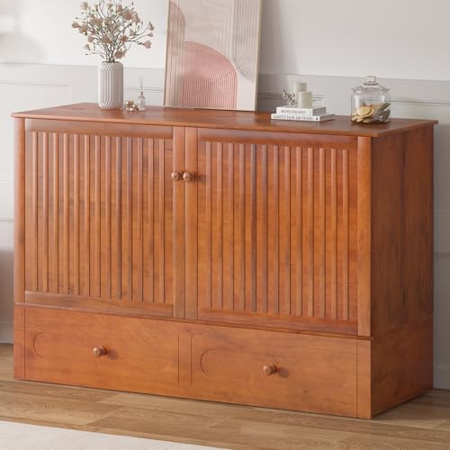 Queen Cabinet Chest Bed with USB Charging Station, Tri-Fold Mattress, 2 Storage Drawers Dark Grey L396
