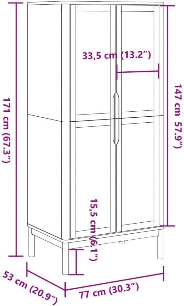 Solid Pine Wood Wax Brown Wardrobe G709
