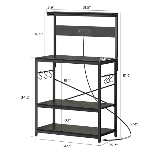 Rustic Brown 4 Tiers Kitchen Bakers Rack with Power Outlet X15165