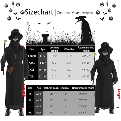 Plague Doctor Costume Set 8 in 1 Halloween Costumes Plague Doctor Mask Outfit S493