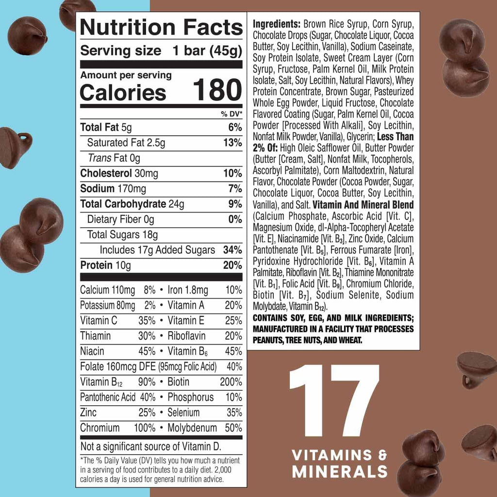 Chocolate Chip Cookie Dough Protein Bars, 10g Protein, 12 Bars L8217