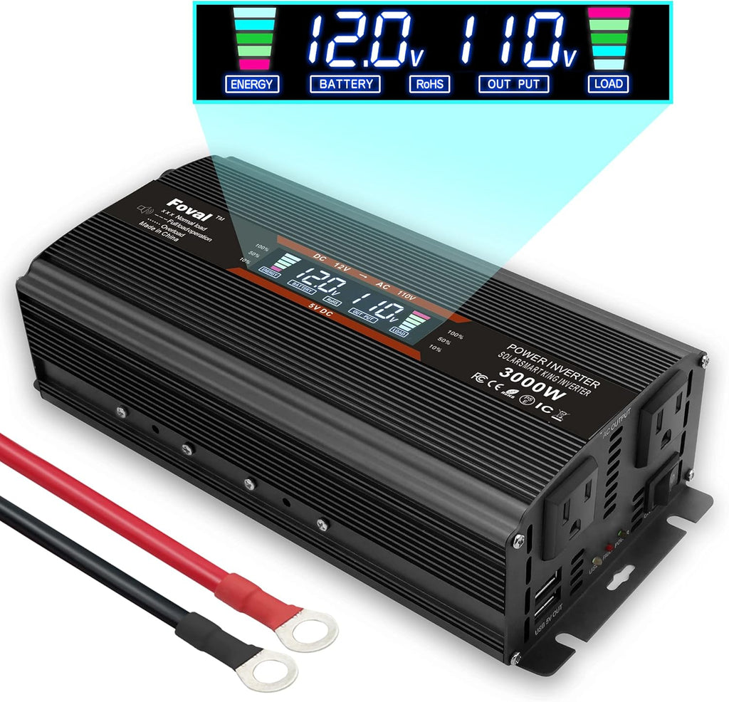 1500W Power Inverter 12V to 110V AC with LCD Display & Dual AC Outlets W7853