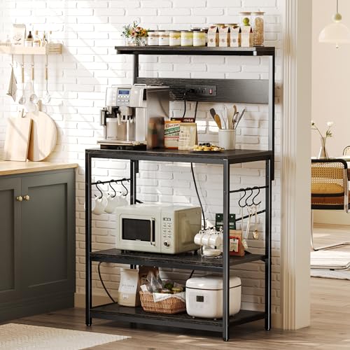 Rustic Brown 4 Tiers Kitchen Bakers Rack with Power Outlet X15165