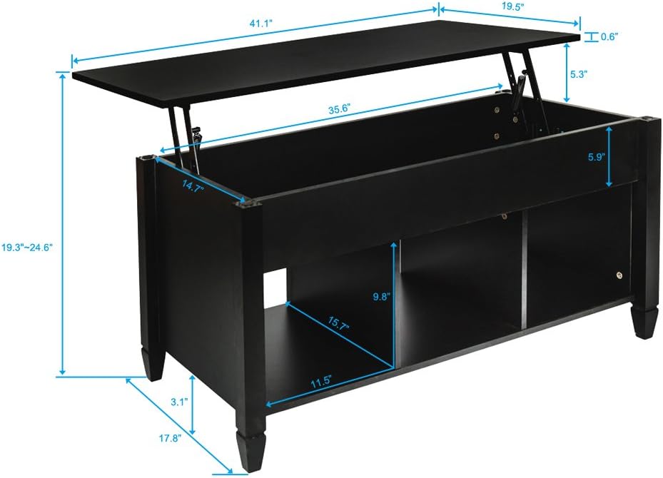 Black Lift Top Wood Coffee Table with Storage Shelf A294449