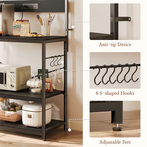 Rustic Brown 4 Tiers Kitchen Bakers Rack with Power Outlet X15165