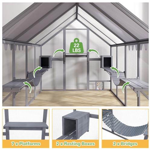 Grey Extra Large Wooden Outdoor Cat Enclosure with Canopy E7041